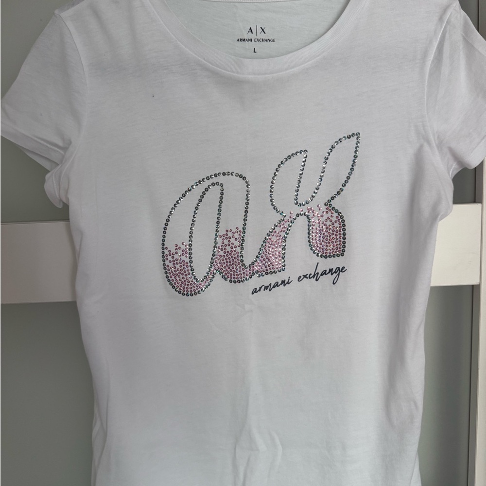 Armani Exchange Kids White T-Shirt with Pink Accents